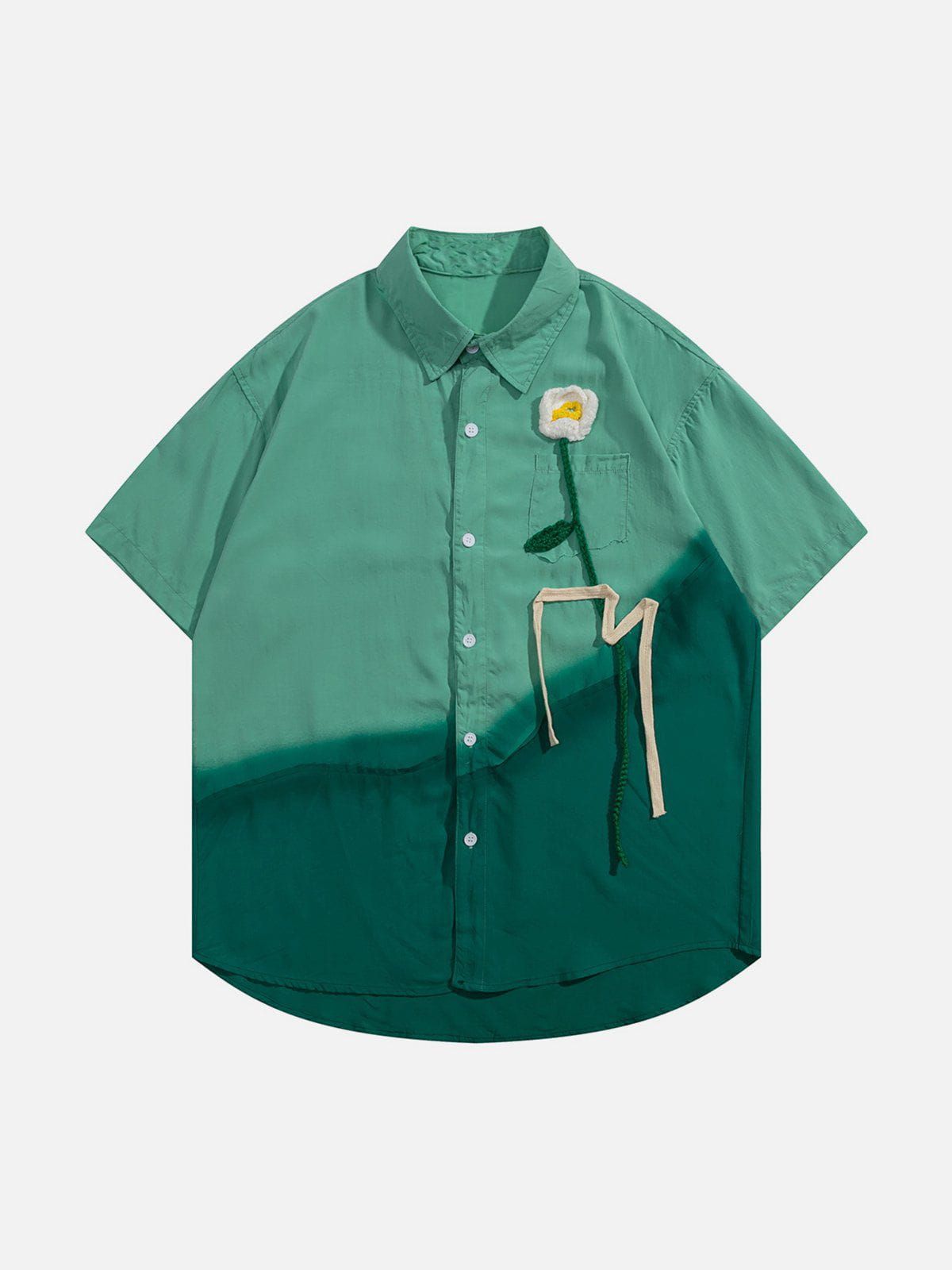 Knitted Flower Gradient Patchwork Short Sleeve Shirts sold by Aelfric Eden