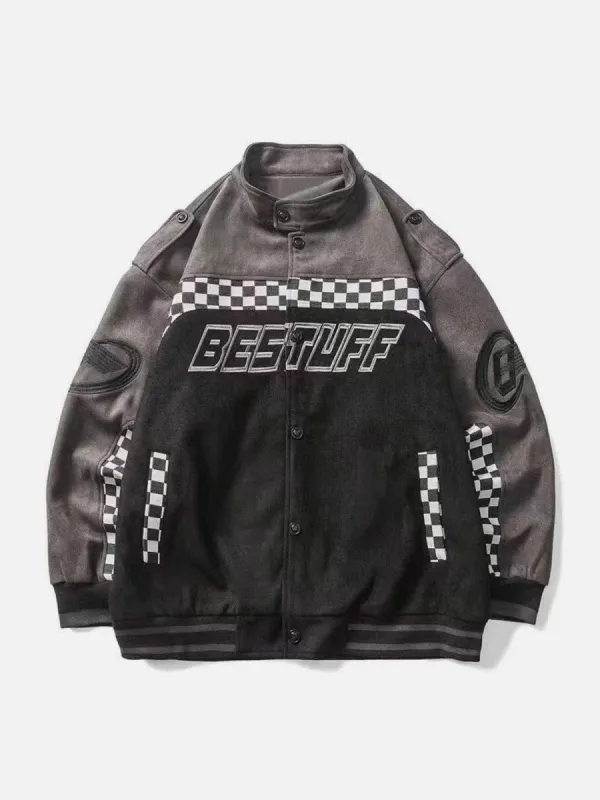 Aelfric Eden Suede Checkerboard Patchwork Racing Jacket sold by Aelfric Eden