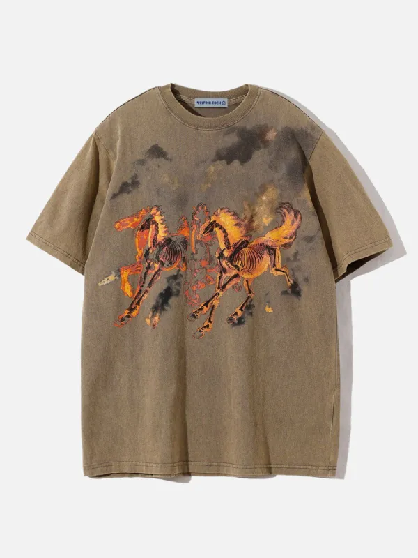 Aelfric Eden Vintage Washed Horse Print Tee | Parallel