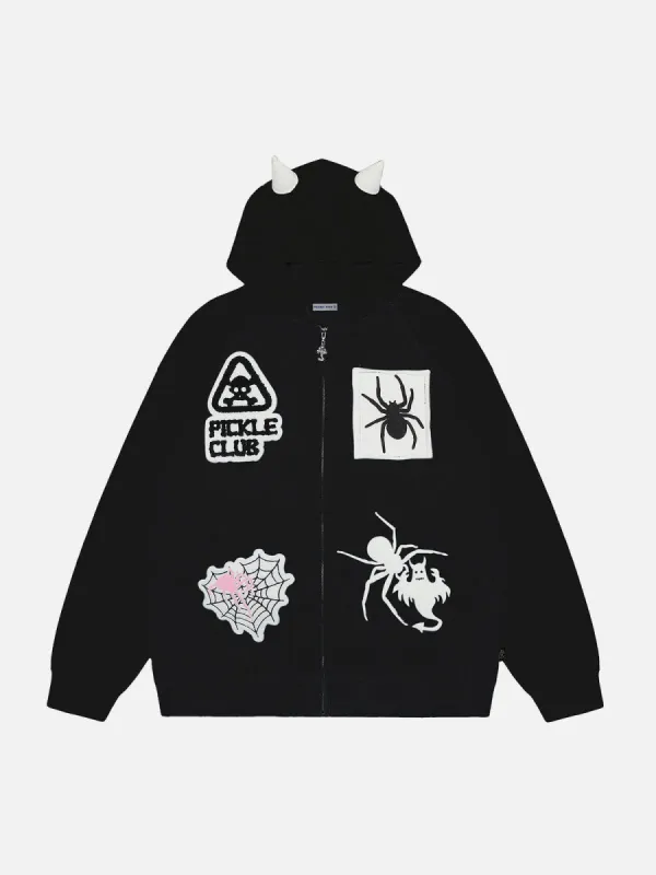 Aelfric Eden Applique Embroidery Ghost Spider Hoodie sold by Aelfric Eden