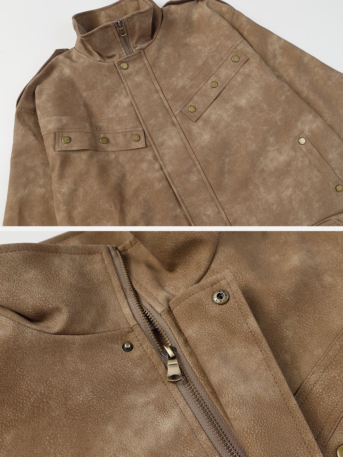 Aelfric Eden Multi Pocket Texture Faux Leather Jacket sold by Aelfric Eden product image thumbnail 4