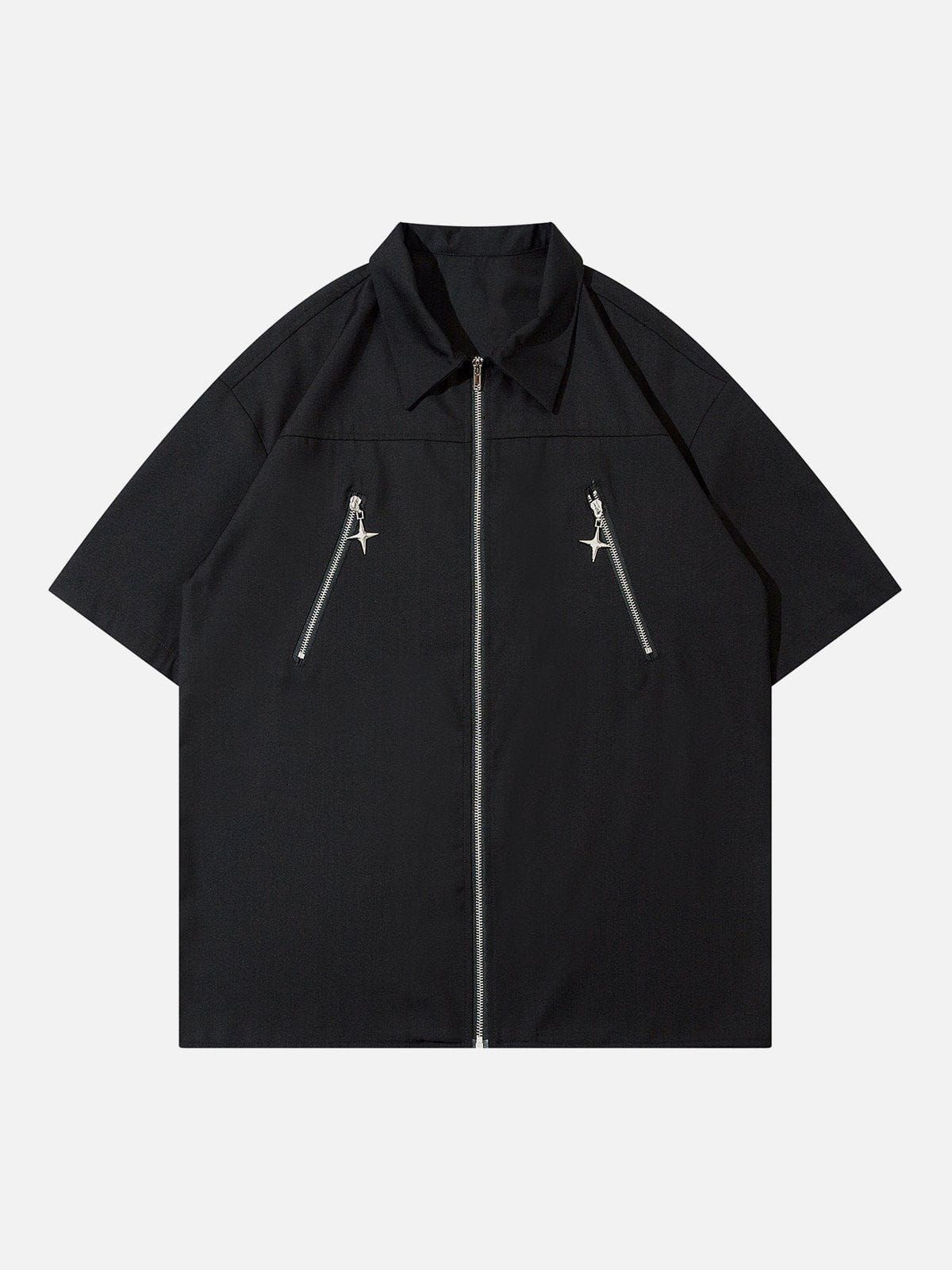 Aelfric Eden Solid Color Zip Up Short Sleeve Shirt sold by Aelfric Eden product image thumbnail 2