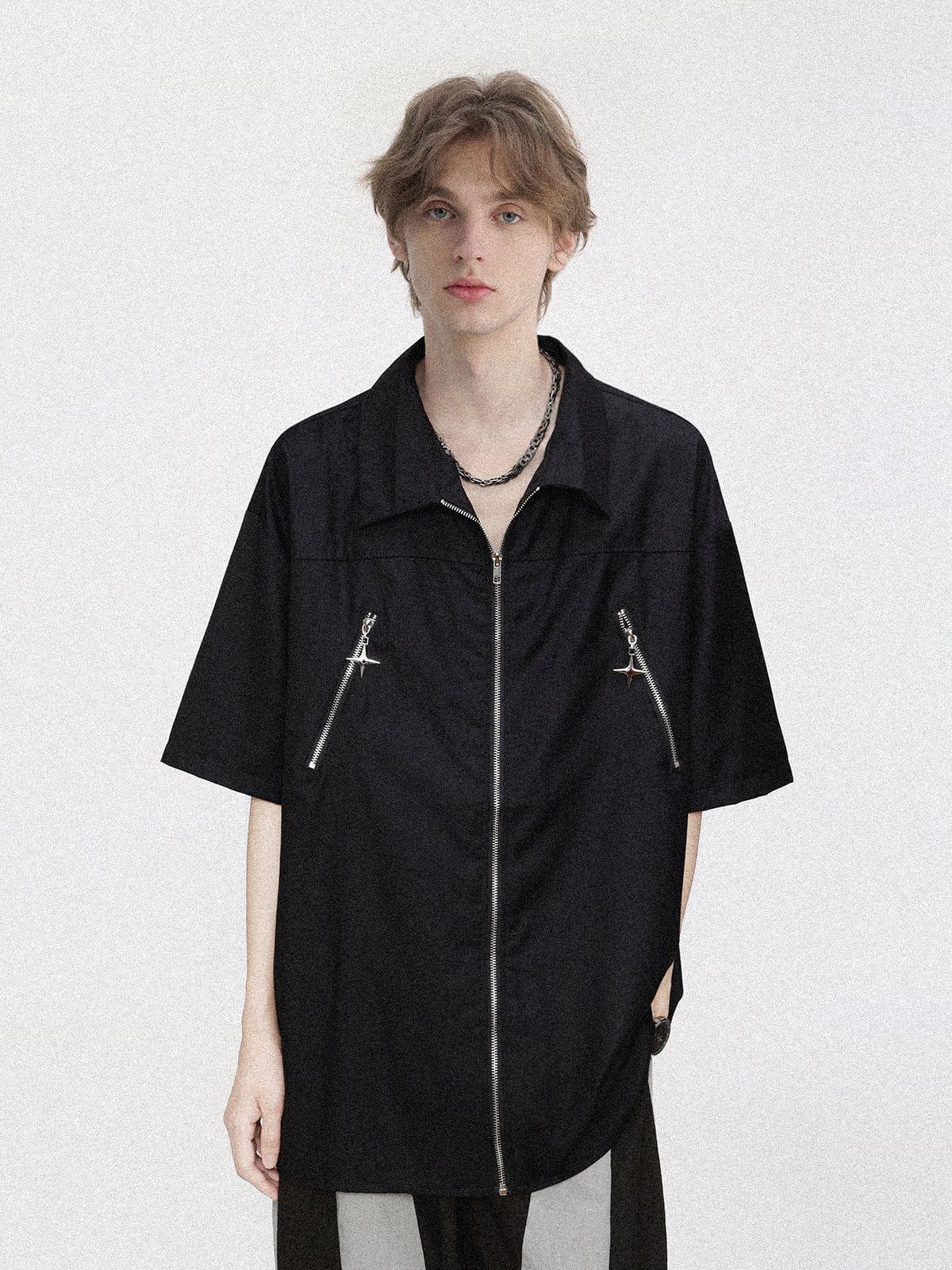 Aelfric Eden Solid Color Zip Up Short Sleeve Shirt sold by Aelfric Eden product image thumbnail 3