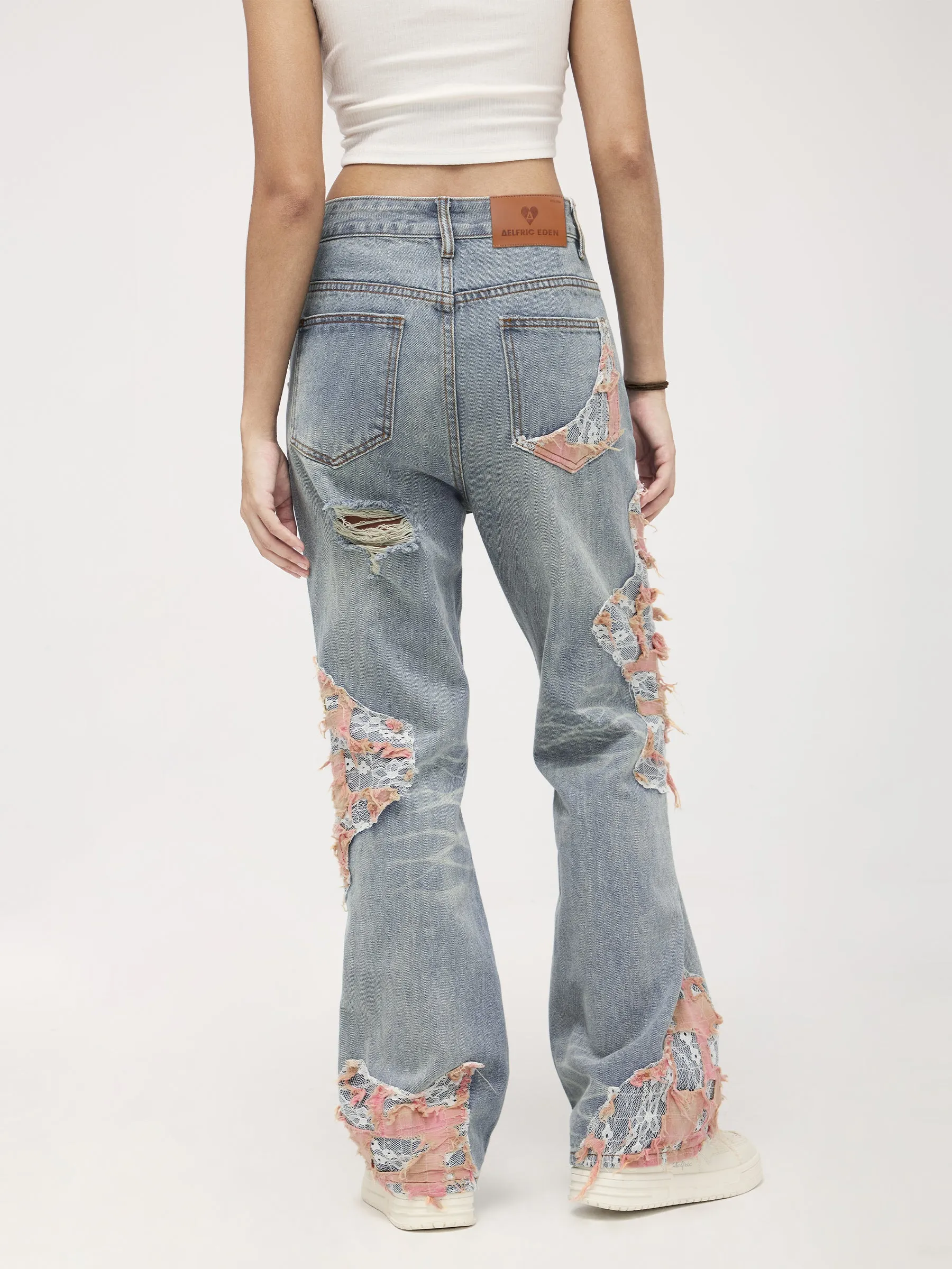 Aelfric Eden Distressed Lace Patchwork Jeans sold by Aelfric Eden product image thumbnail 5