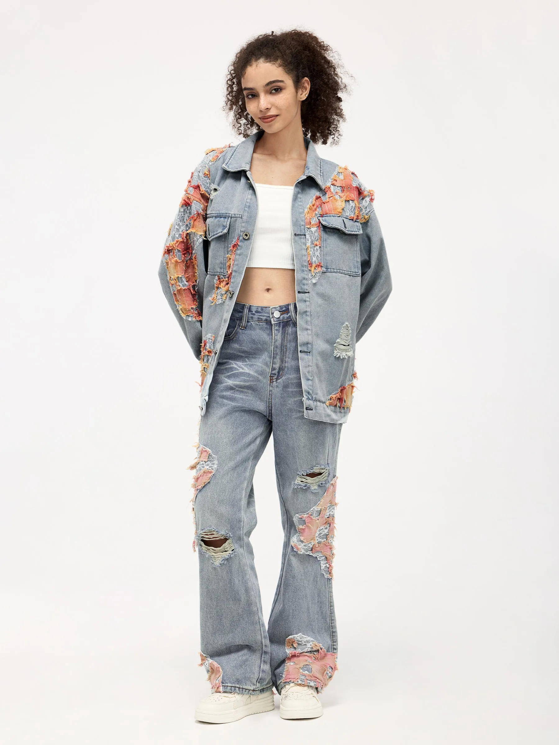 Aelfric Eden Distressed Lace Patchwork Jeans sold by Aelfric Eden