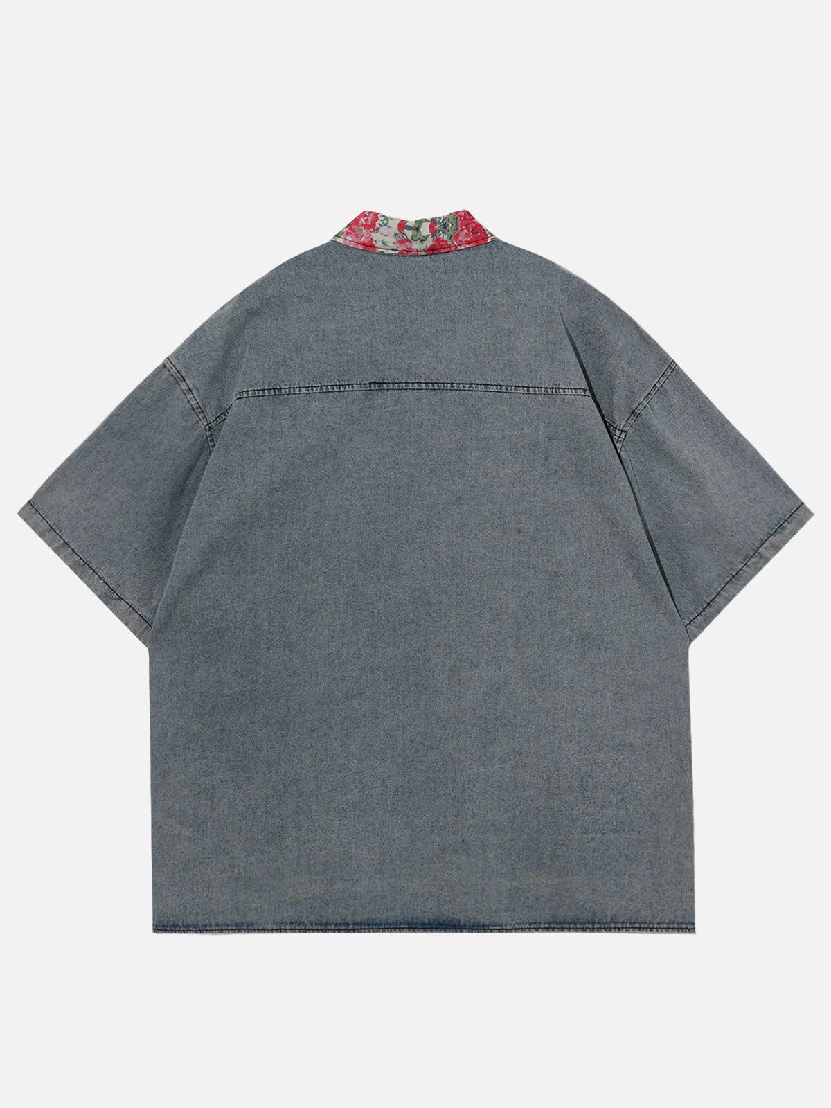 Embroidery Blossom Print Rose Collar Short Sleeve Shirts sold by Aelfric Eden product image thumbnail 2