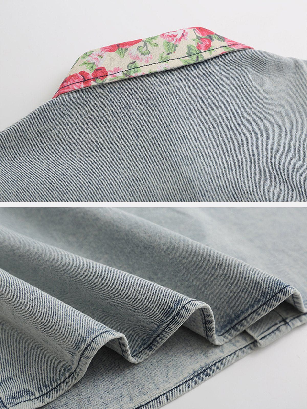 Embroidery Blossom Print Rose Collar Short Sleeve Shirts sold by Aelfric Eden product image thumbnail 4