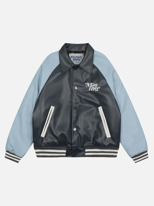 Aelfric Eden Color Blocking Leather Varsity Jacket sold by Aelfric Eden