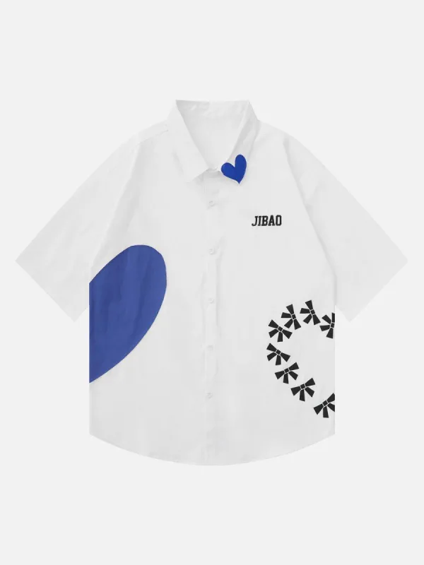 Aelfric Eden Split Blue Heart Embroidery Short Sleeve Shirt sold by Aelfric Eden