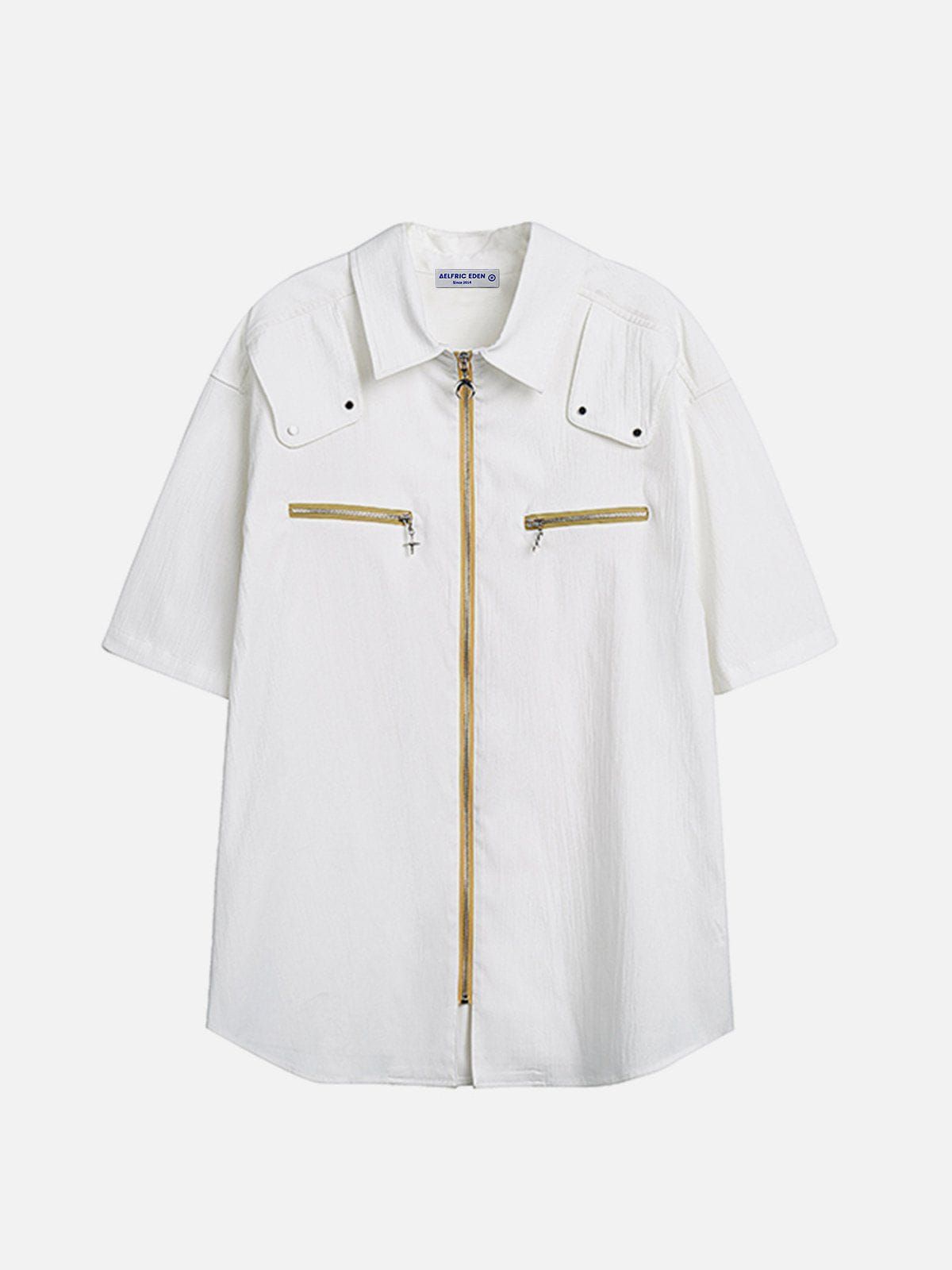 Aelfric Eden Solid Zip Design Short Sleeve Shirts sold by Aelfric Eden product image thumbnail 3