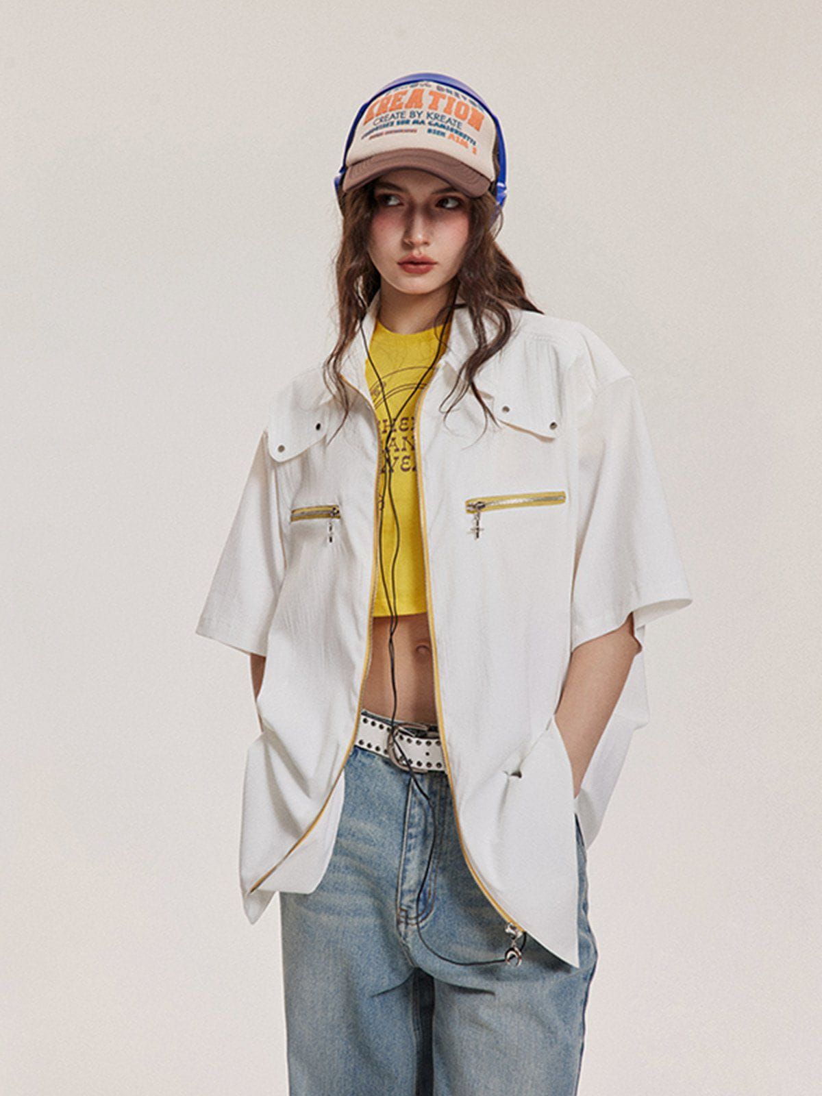 Aelfric Eden Solid Zip Design Short Sleeve Shirts sold by Aelfric Eden product image thumbnail 4