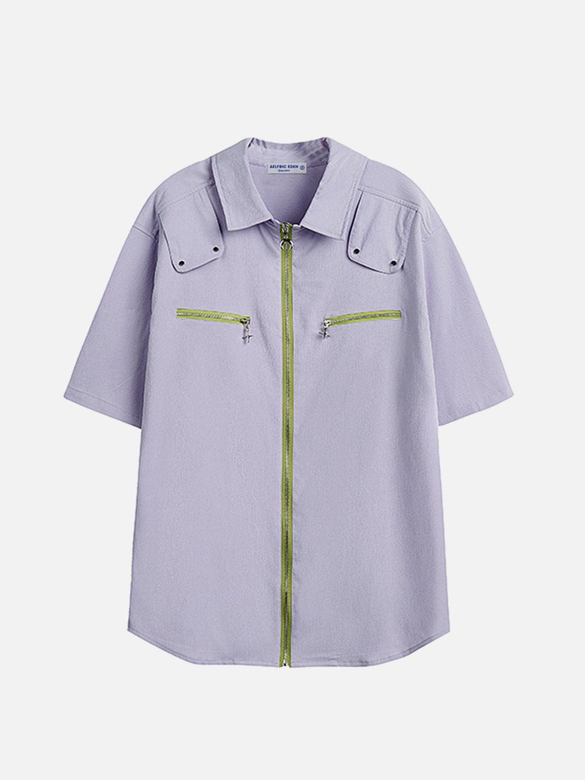 Aelfric Eden Solid Zip Design Short Sleeve Shirts sold by Aelfric Eden