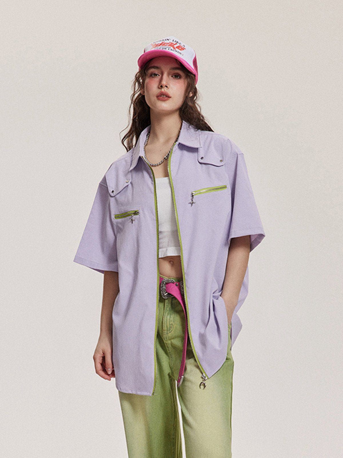 Aelfric Eden Solid Zip Design Short Sleeve Shirts sold by Aelfric Eden product image thumbnail 2