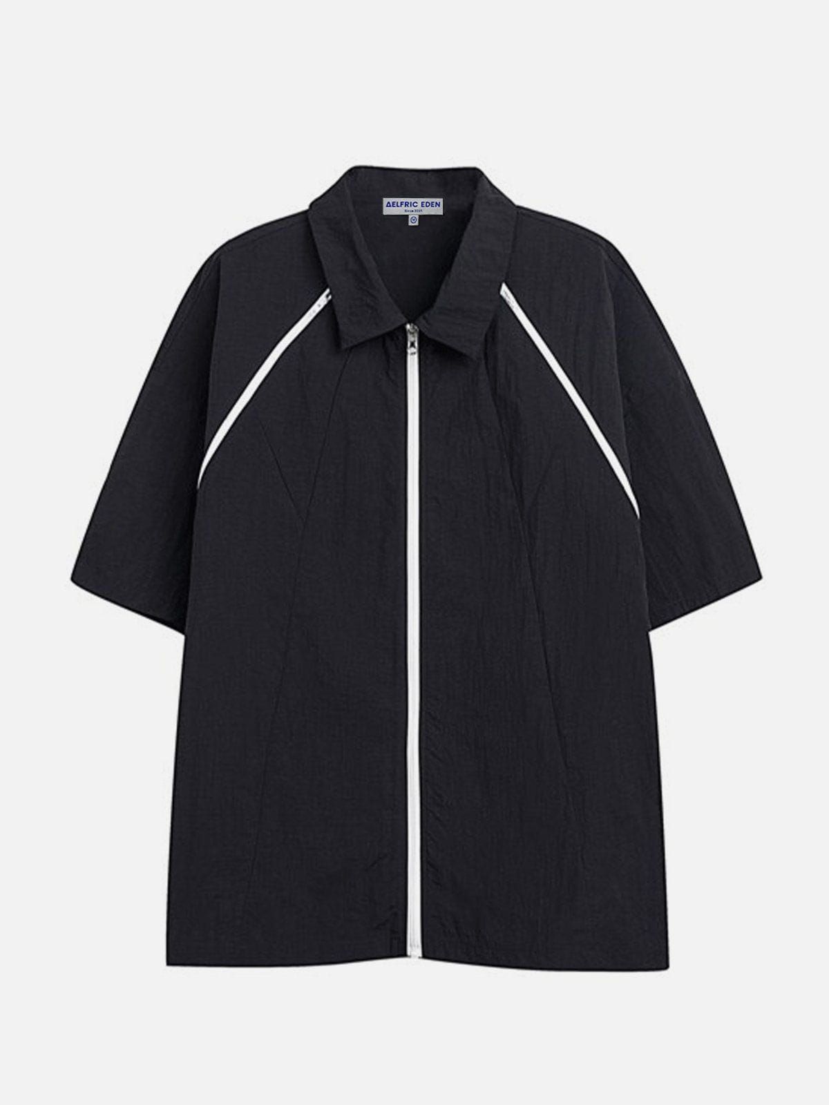 Aelfric Eden Simple ZIP UP Splicing Short Sleeve Shirts sold by Aelfric Eden
