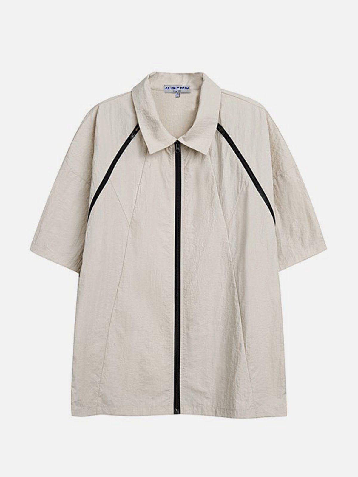 Aelfric Eden Simple ZIP UP Splicing Short Sleeve Shirts sold by Aelfric Eden product image thumbnail 2
