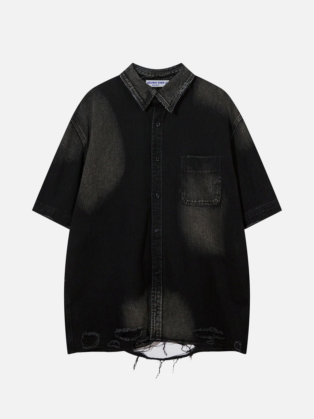 Aelfric Eden Denim Distressed Ripped Hem Short Sleeve Shirts sold by Aelfric Eden