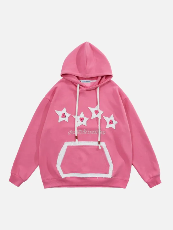 Aelfric Eden Color Blocking Applique Embroidery Star Hoodie sold by Aelfric Eden