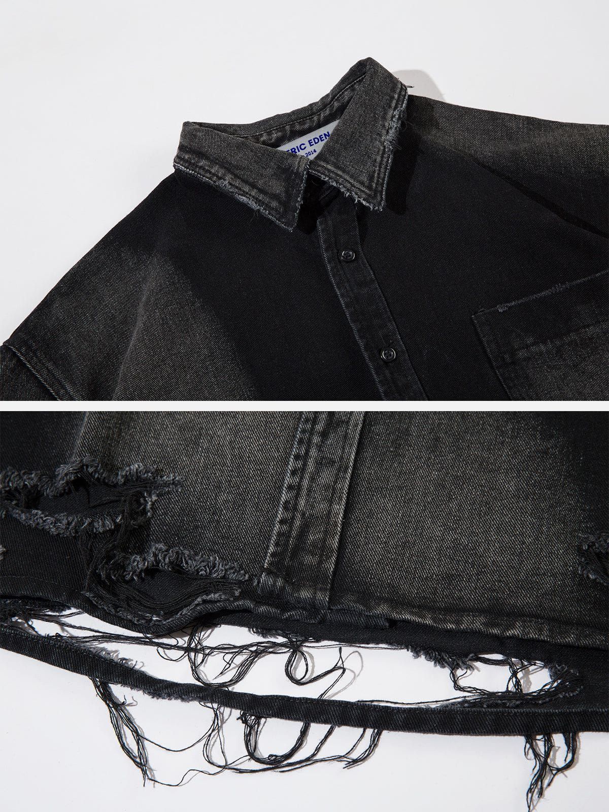 Aelfric Eden Denim Distressed Ripped Hem Short Sleeve Shirts sold by Aelfric Eden product image thumbnail 4