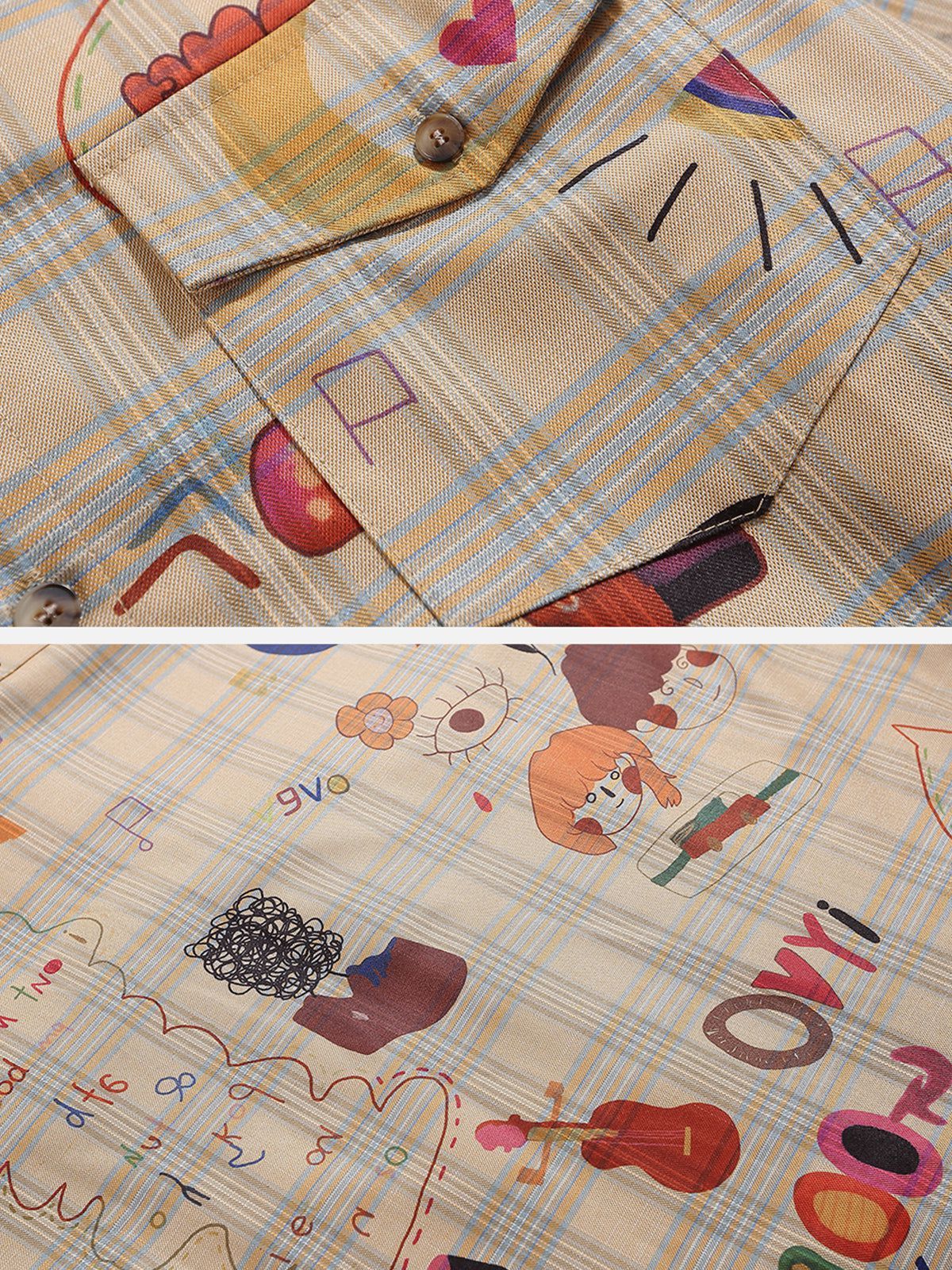 Aelfric Eden Plaid Cartoon Graphic Long Sleeve Shirt sold by Aelfric Eden product image thumbnail 3