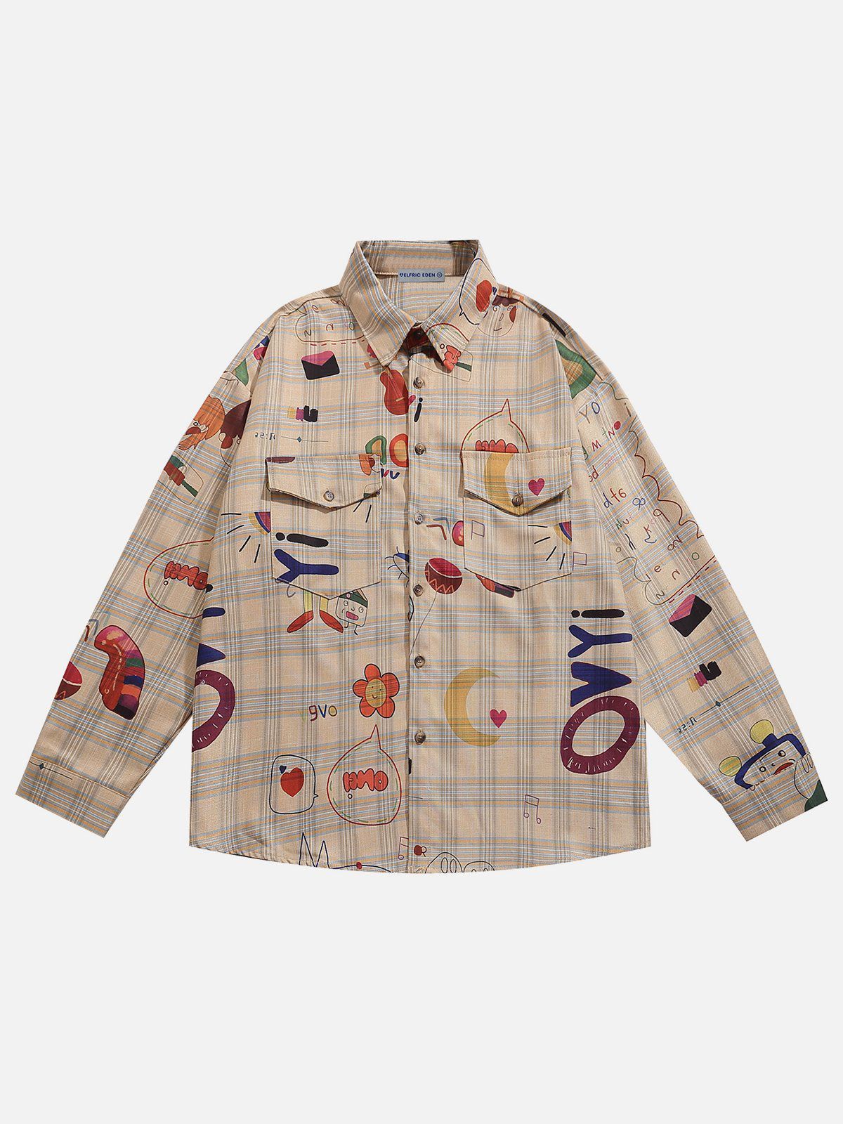 Aelfric Eden Plaid Cartoon Graphic Long Sleeve Shirt sold by Aelfric Eden