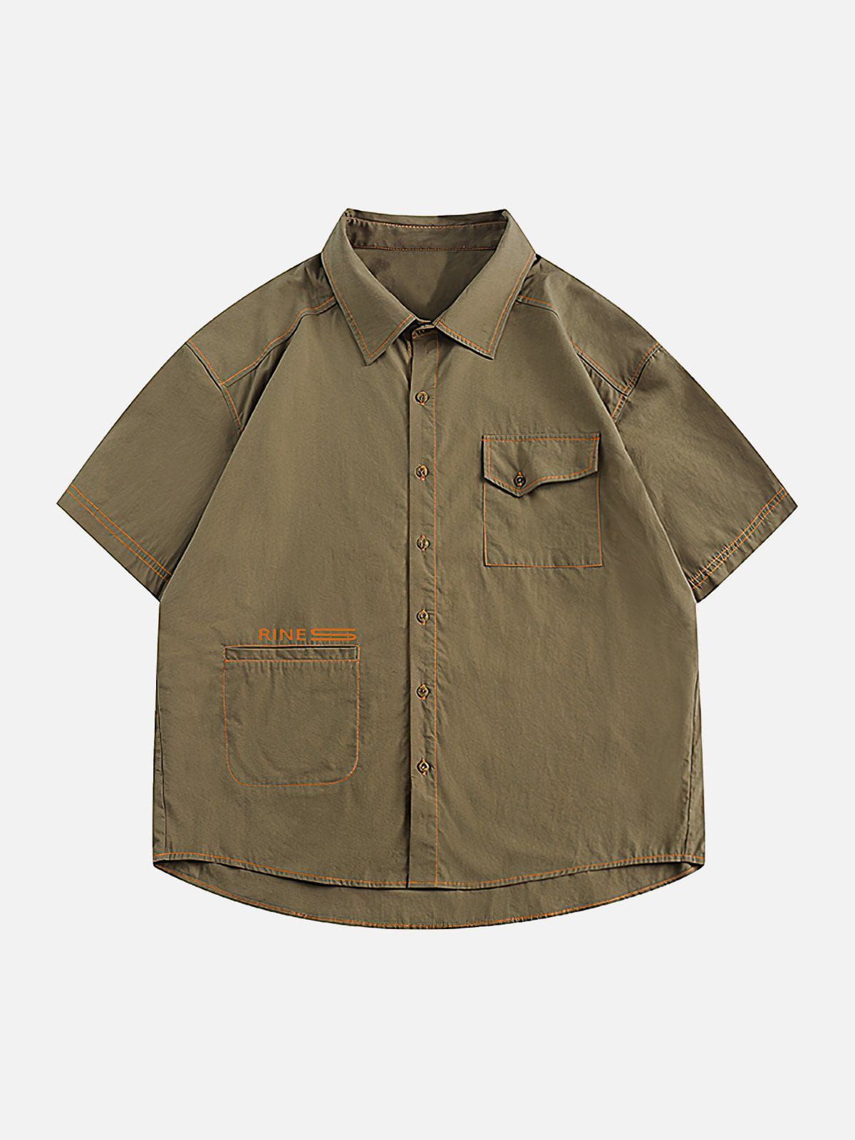 Aelfric Eden Vintage Solid Color Cargo Short Sleeve Shirts sold by Aelfric Eden product image thumbnail 2