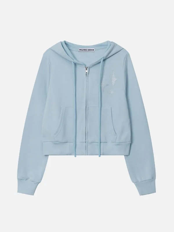 Hotfix Rhinestones Star Zip Up Hoodie sold by Aelfric Eden