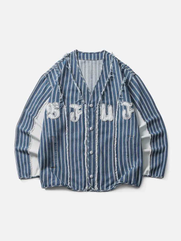 Aelfric Eden Stripes Patchwork Baseball Denim Jacket sold by Aelfric Eden