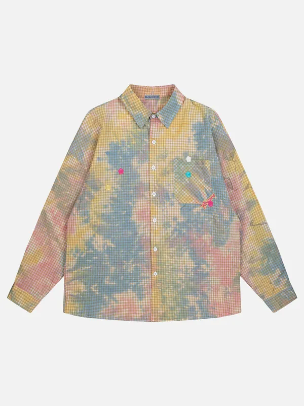 Aelfric Eden Tie Dye Plaid Long Sleeve Shirt sold by Aelfric Eden