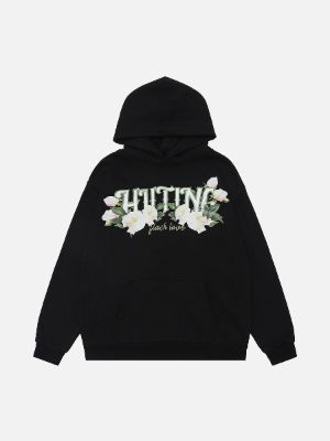 Vintage Letter Flower Print Hoodie sold by Aelfric Eden
