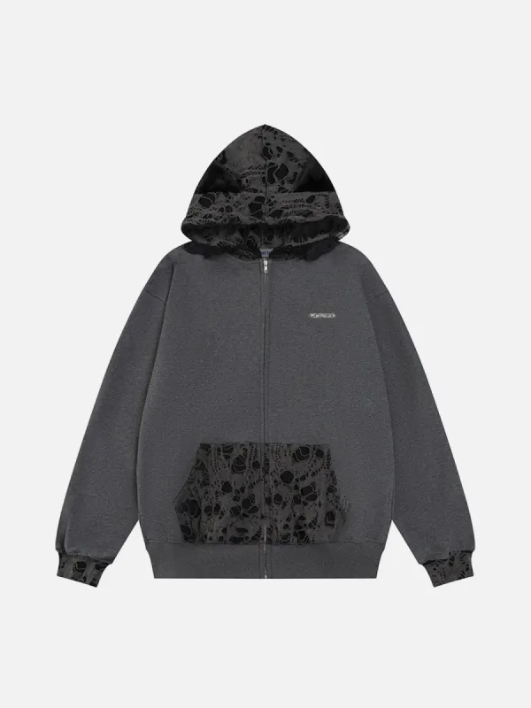 Aelfric Eden Distressed Patchwork Zip Up Hoodie sold by Aelfric Eden