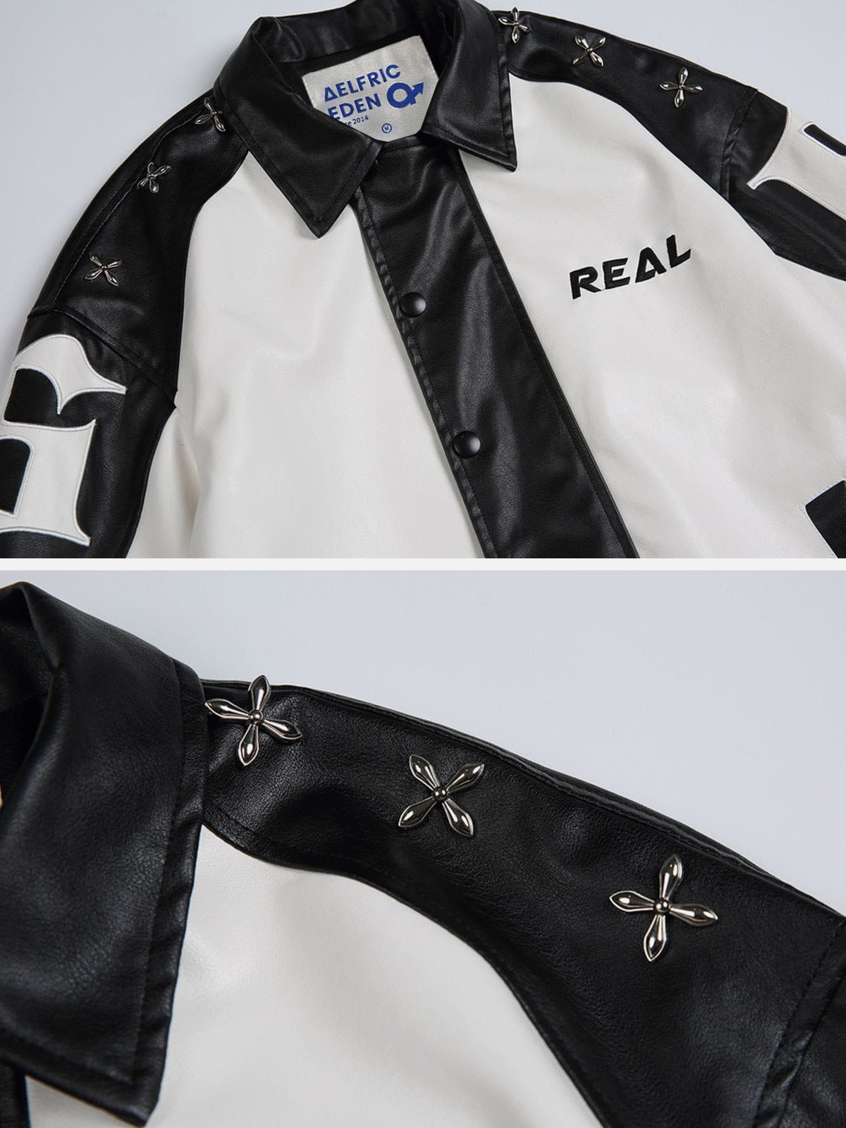 Aelfric Eden Patchwork Metal Button Leather Jacket sold by Aelfric Eden product image thumbnail 3