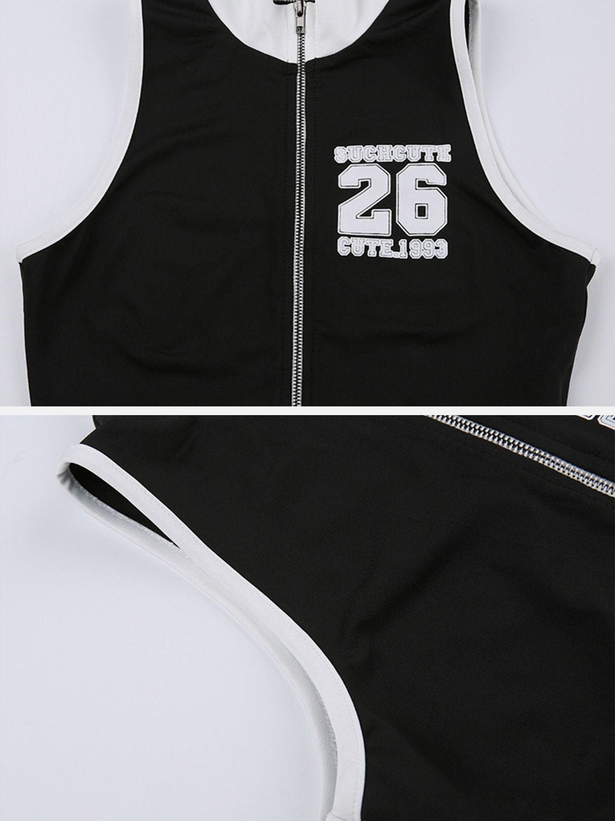 Racing Number Print Stand Collar Zip Tank Top sold by Aelfric Eden product image thumbnail 4