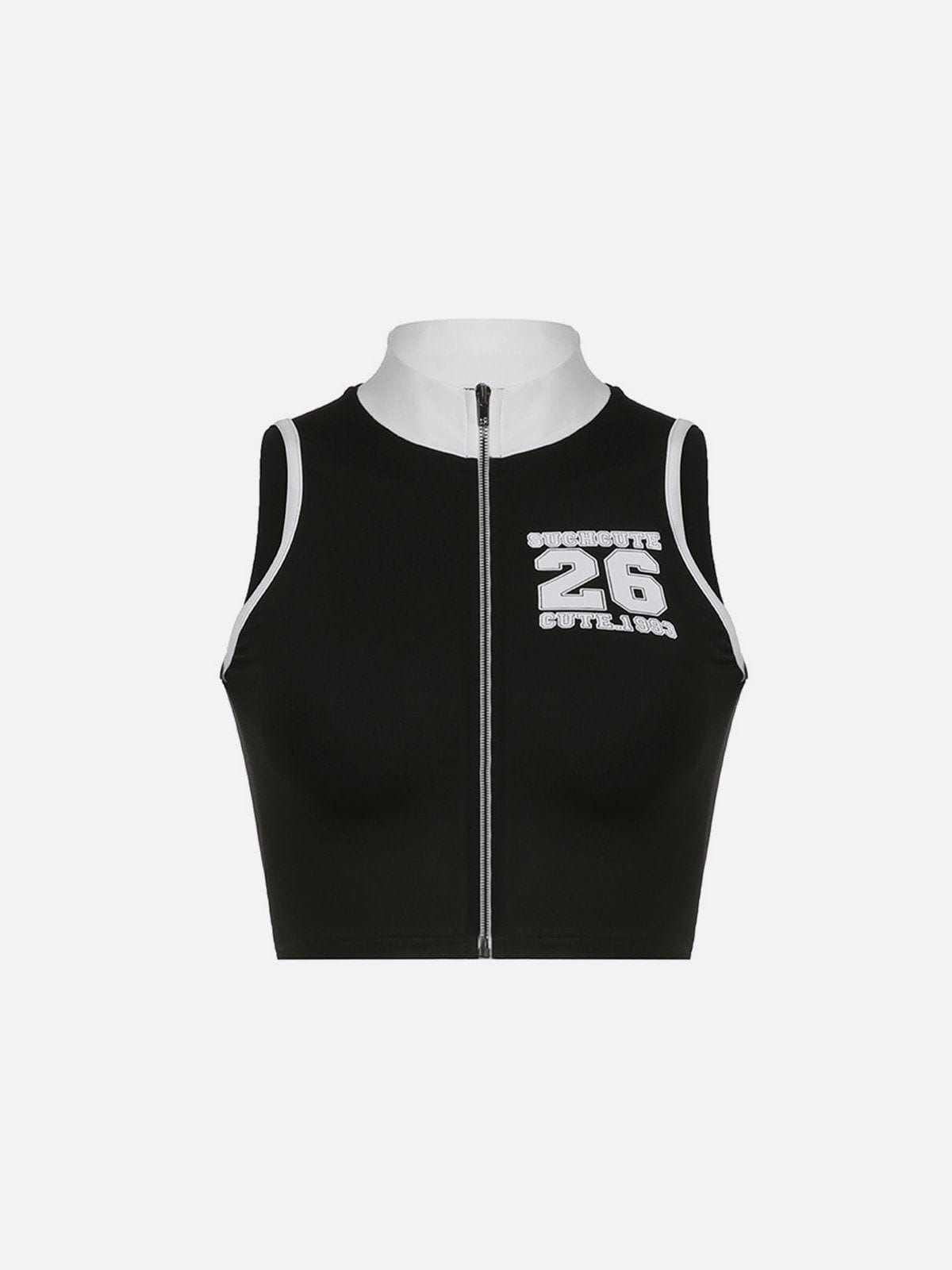 Racing Number Print Stand Collar Zip Tank Top sold by Aelfric Eden