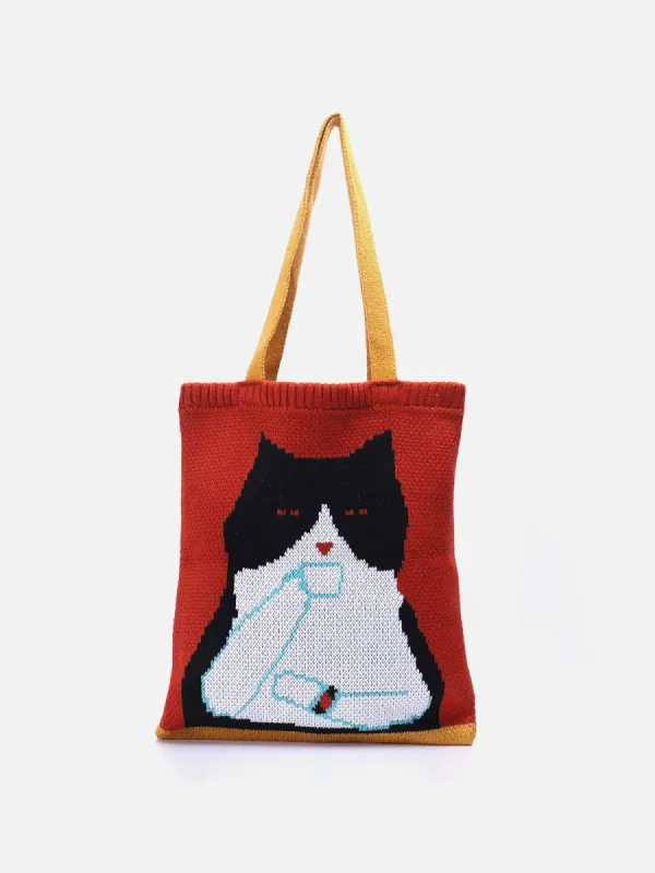 Cat Graphic Knit Bag sold by Aelfric Eden