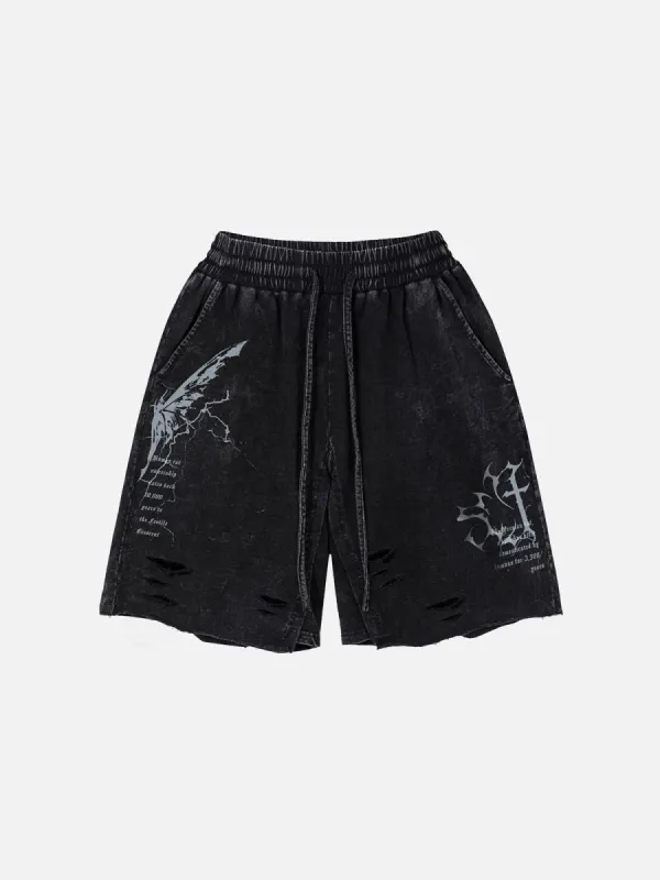 Aelfric Eden Butterfly Distressed Washed Shorts sold by Aelfric Eden
