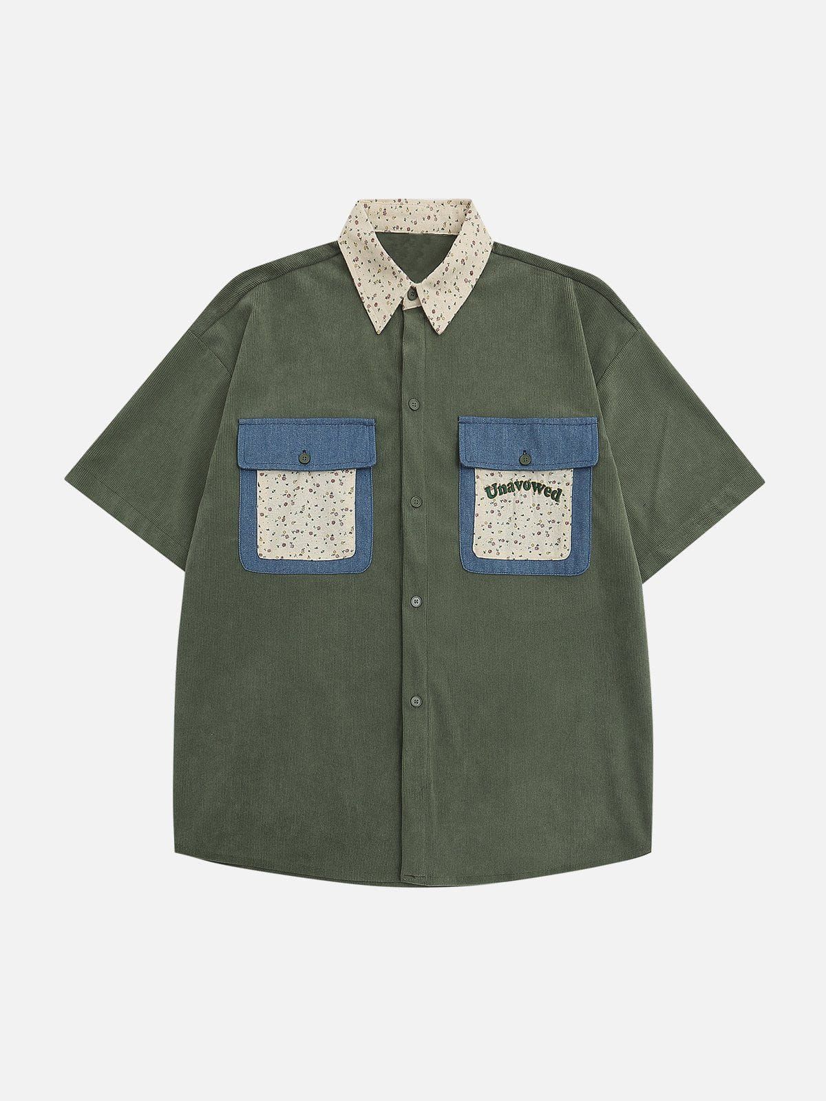 Denim Patchwork Short Sleeve Shirts sold by Aelfric Eden product image thumbnail 3