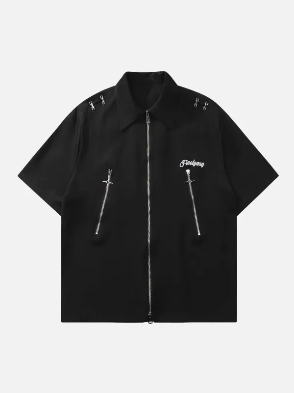 Aelfric Eden Star Zipper Metal Decoration Short Sleeve Shirt sold by Aelfric Eden