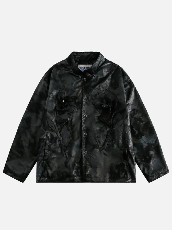 Aelfric Eden Embroidery Flower Faux Leather Jacket sold by Aelfric Eden