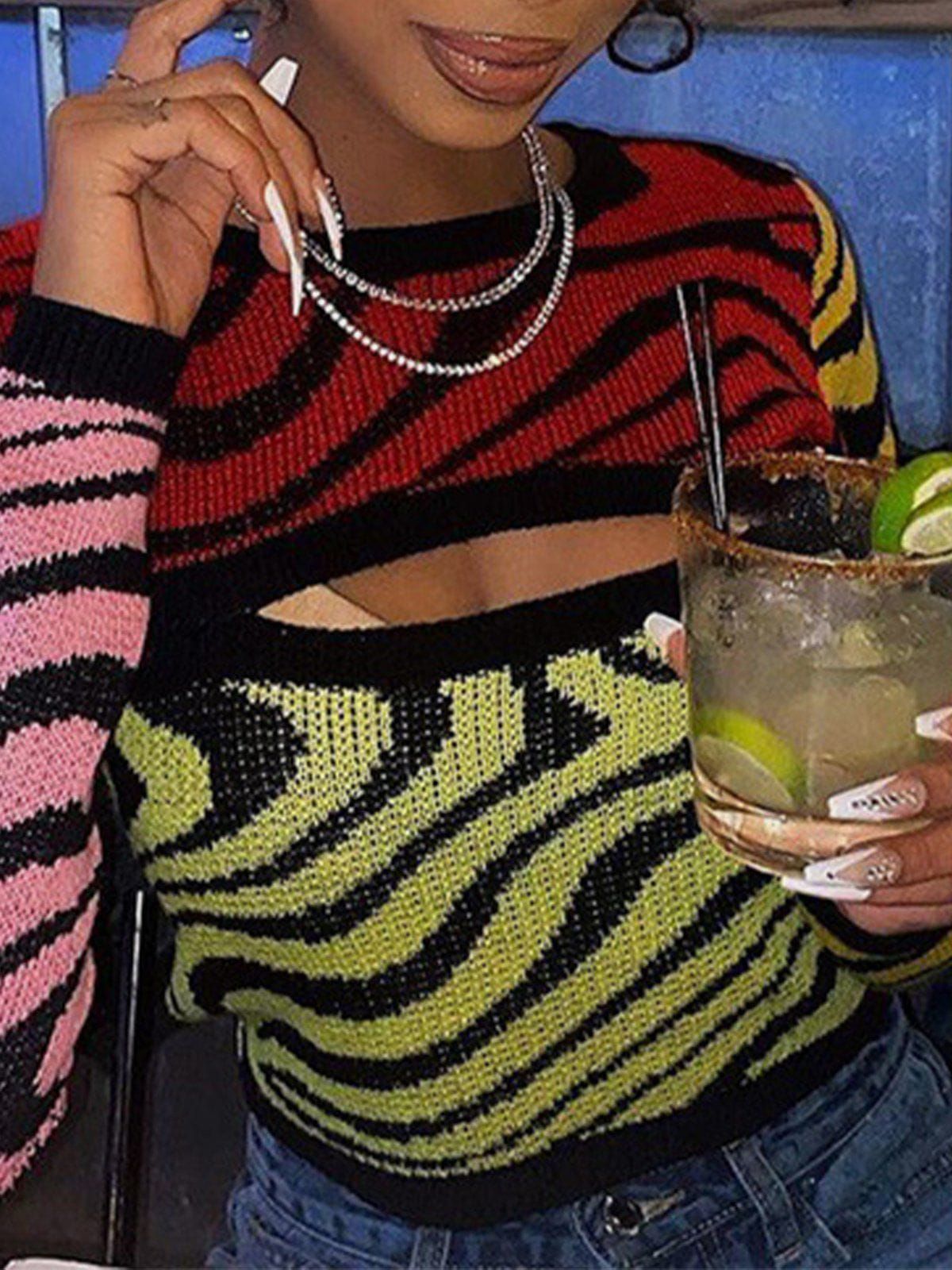 Hollow Contrast Color Slim Sweater sold by Aelfric Eden