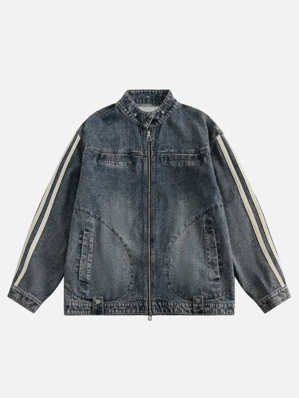 Aelfric Eden Stripe Denim Racing Jacket sold by Aelfric Eden