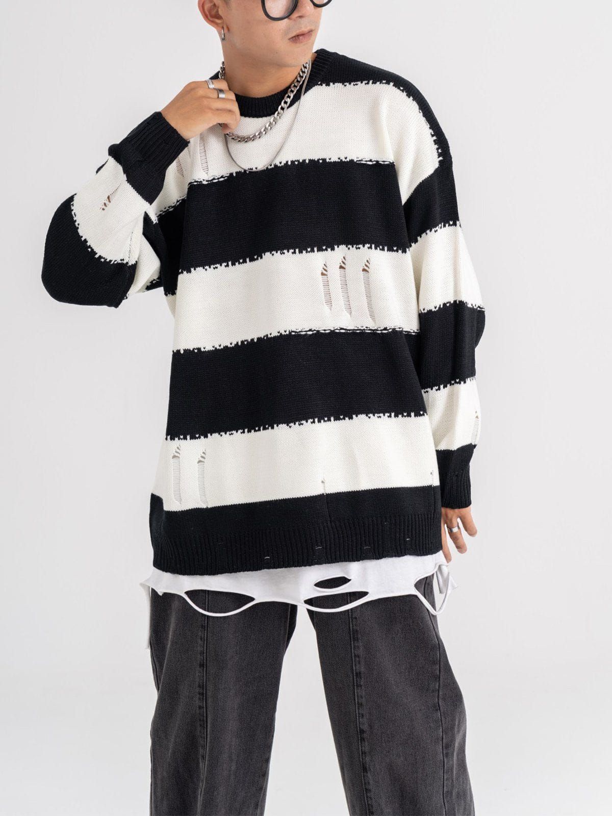 Aelfric Eden Ripped Stripes Jacquard Knit Sweater sold by Aelfric Eden product image thumbnail 4