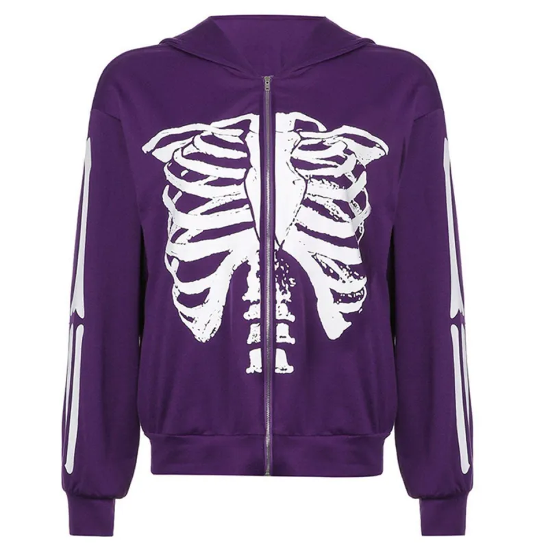 Aelfric Eden Vintage Skeleton Sternum Print Zip Up Hoodie sold by Aelfric Eden