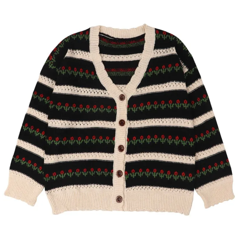 Aelfric Eden Striped Flowers Embroidery Hollow Out Cardigan Knit Sweater sold by Aelfric Eden