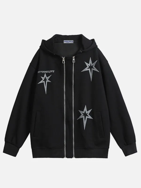 Aelfric Eden Double-ZIP UP Star Print Hoodie sold by Aelfric Eden