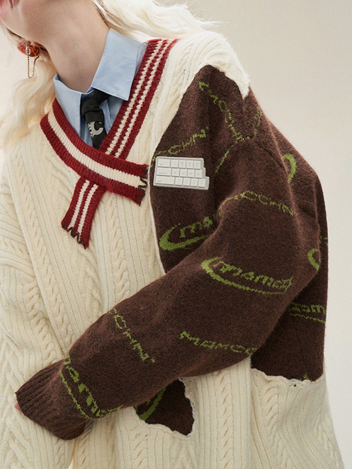 Aelfric Eden Irregular Patchwork Preppy Sweater sold by Aelfric Eden product image thumbnail 2