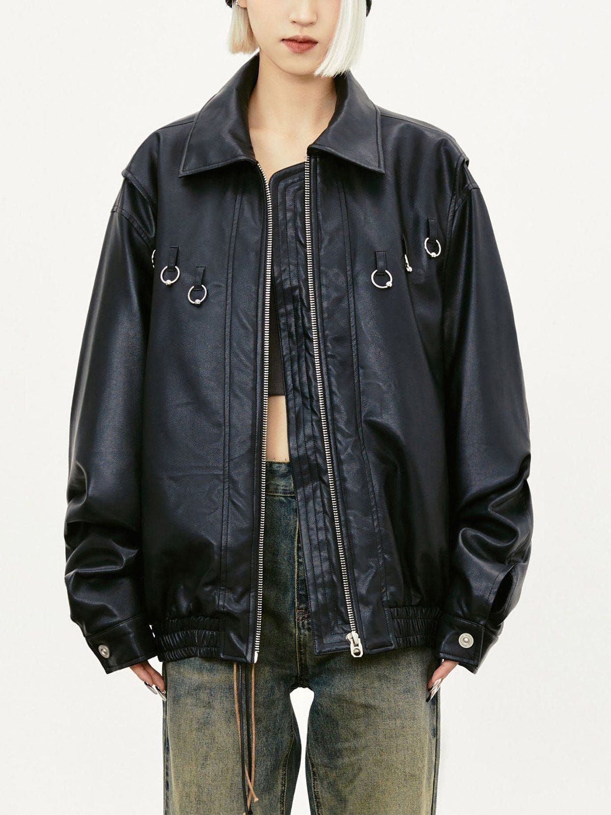 Aelfric Eden Faux Leather Patchwork Racing Jacket sold by Aelfric Eden product image thumbnail 2