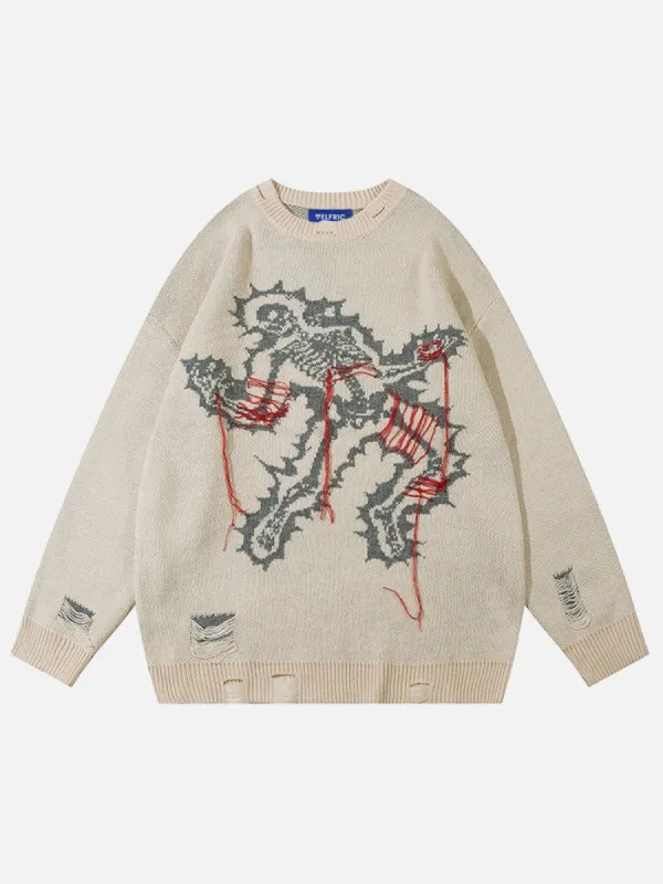 Aelfric Eden Electric Skeleton Jacquard Distressed Sweater sold by Aelfric Eden