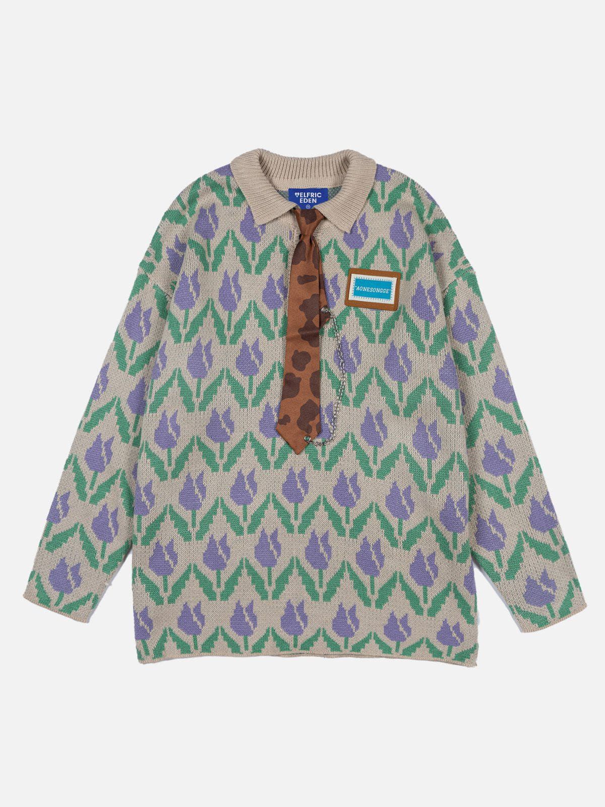 Aelfric Eden Floral Jacquard Polo Sweater sold by Aelfric Eden product image thumbnail 2