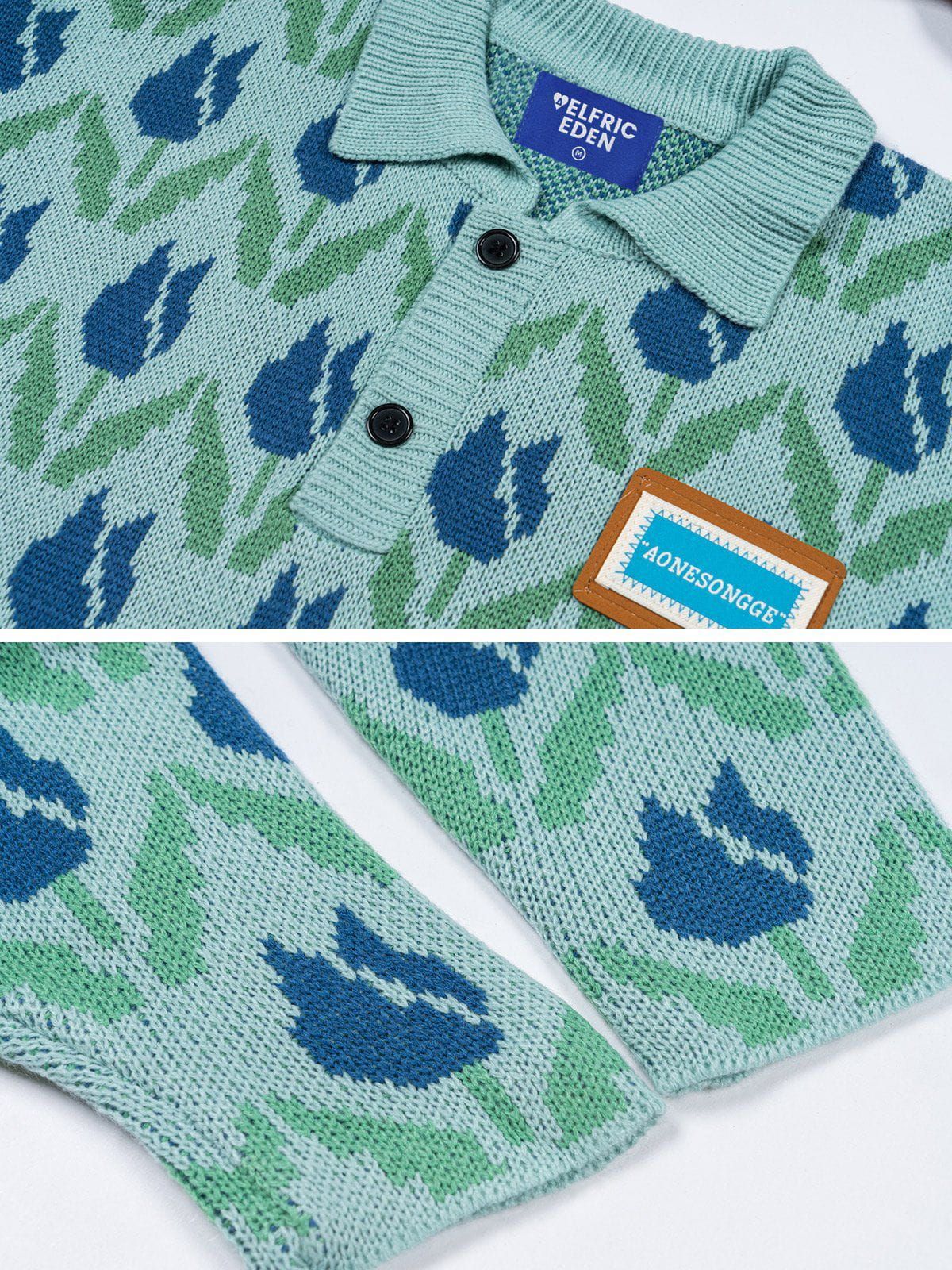 Aelfric Eden Floral Jacquard Polo Sweater sold by Aelfric Eden product image thumbnail 5