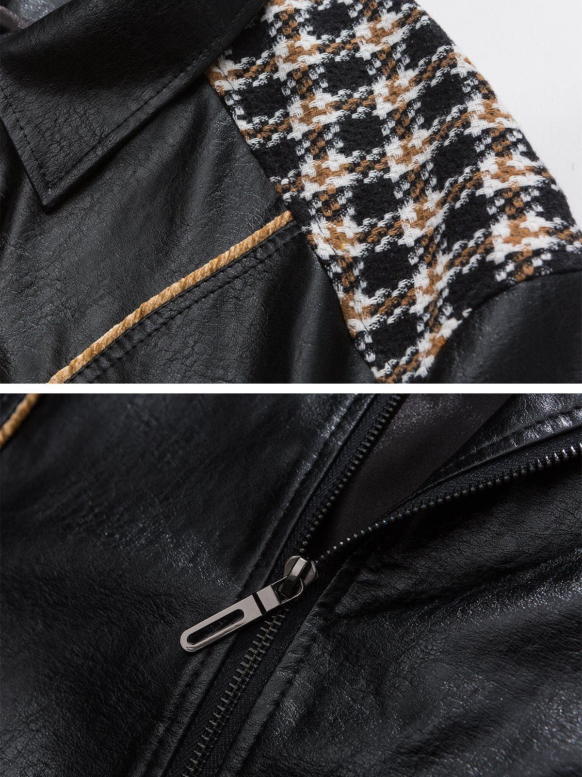 Aelfric Eden Plaid Patchwork Faux Leather Jacket sold by Aelfric Eden product image thumbnail 5